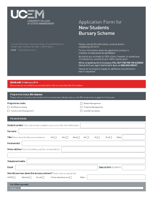 BSc bursary application bformb - University College of Estate bb
