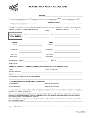 Nebraska FBLA Medical Release Form
