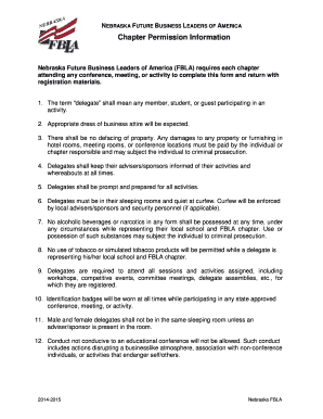 Nebraska FBLA Chapter Permission Form