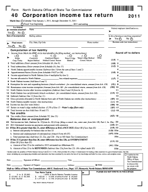 North Dakota Corporation Income Tax Return 2011