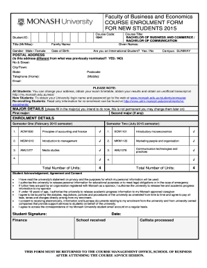 Monash University Course Enrolment Form