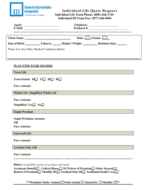 Individual Life Quote Request Form