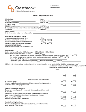 Personal Excess Liability Insurance Application