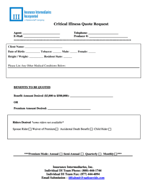 Critical Illness Quote Request Form