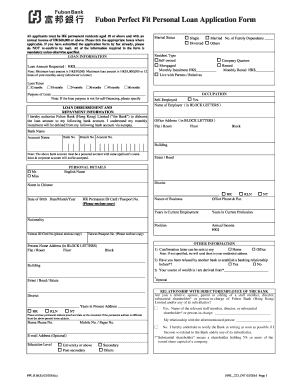 Fubon Perfect Fit Personal Loan Application Form