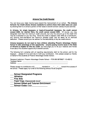 Arizona Tax Credit Receipt
