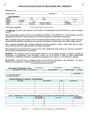 Application and Offer to Rent/Lease Real Property