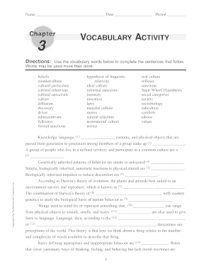 Vocabulary Activity Worksheet