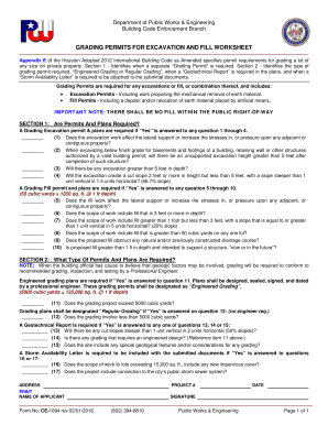 Houston Grading Permit Worksheet