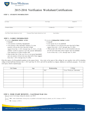 2015-2016 Verification Worksheet/Certifications