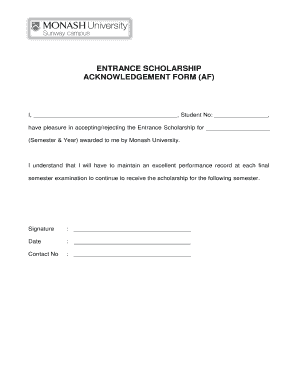 Entrance Scholarship Acknowledgement Form