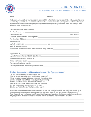 People to People Student Ambassador Civics Worksheet