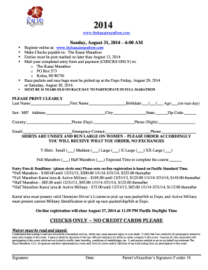 Kauai Marathon Registration Form