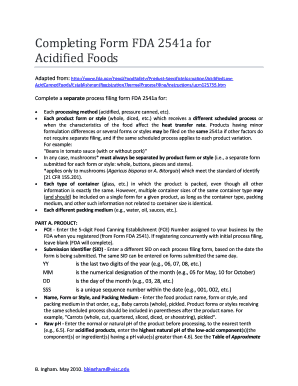 FDA 2541a Form for Acidified Foods