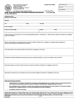 Wisconsin Home Vegetable/Fruit Processor Registration Report