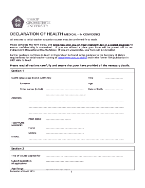 Declaration of Health for Teacher Training