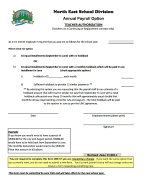 Teacher Payroll Option Authorization
