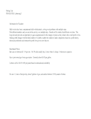 Lobstering Profit and Loss Worksheet