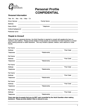 Adult Guardian Personal Profile Form