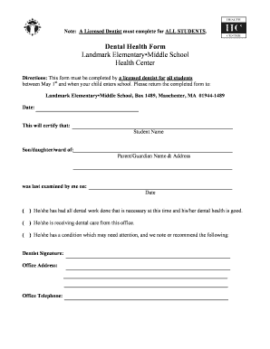 Dental Health Form