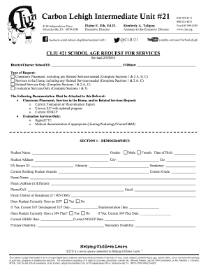 School Age Request for Services Form