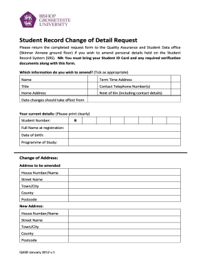 Student Record Change of Detail Request Form