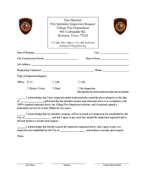 Fire Sprinkler Inspection Request Form