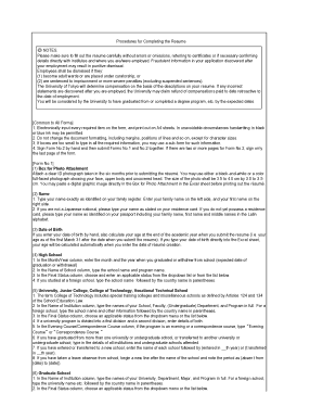University of Tokyo Resume Form