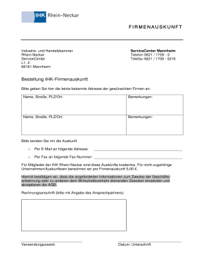 Bestellung IHK-Firmenauskunft