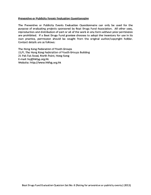 Beat Drugs Fund Evaluation Questionnaire