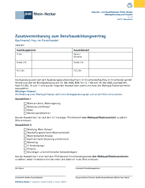 Zusatzvereinbarung zum Berufsausbildungsvertrag