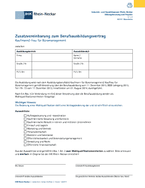 Zusatzvereinbarung zum Berufsausbildungsvertrag Kaufmann/-frau für Büromanagement