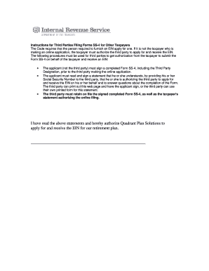 IRS Form SS-4 Third Party Authorization