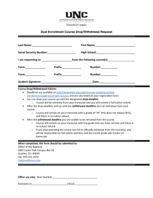 Dual Enrollment Course Drop/Withdrawal Request