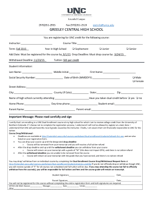 UNC Dual Enrollment Registration Form