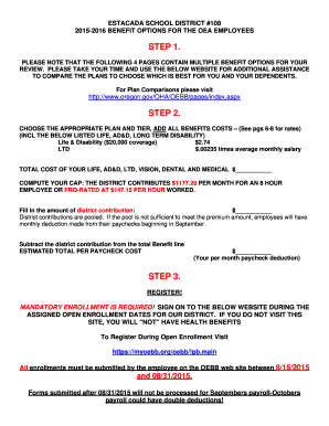 Oregon Educators Benefit Board 2015-2016 Plan Options