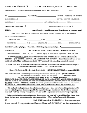 American Rent-ALL Reservation Form