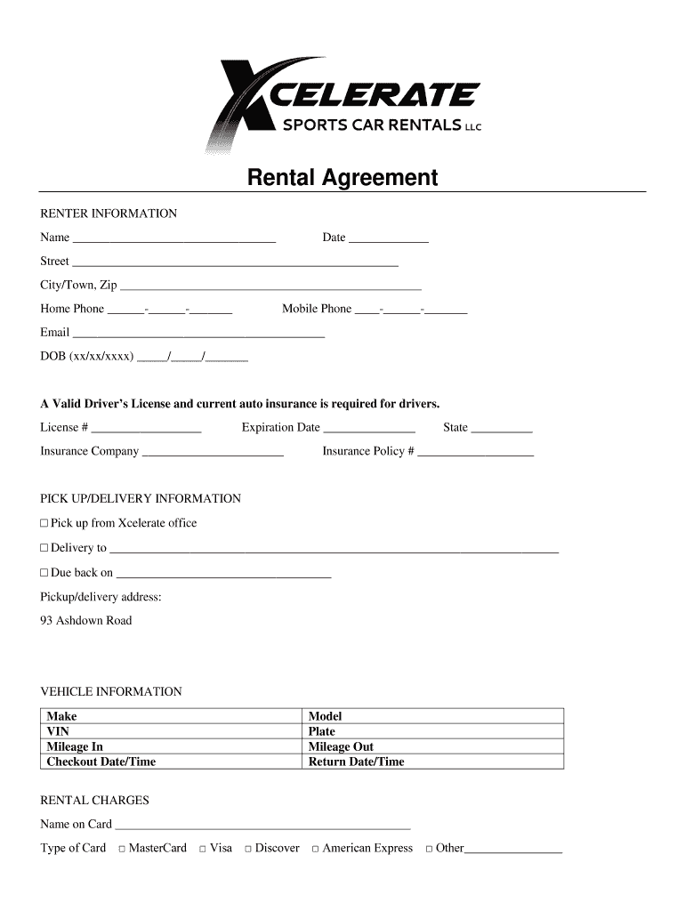 Fillable Online Rental Agreementpdf Xcelerate Sports Car Rentals Fax