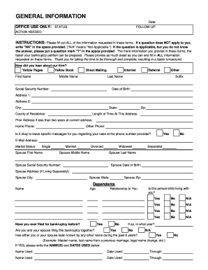 Bankruptcy Petition Information Form