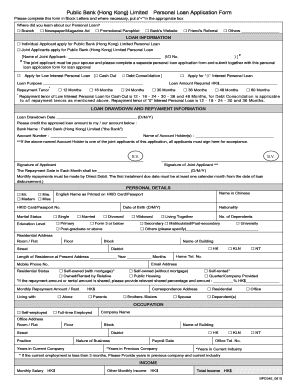 Public Bank Hong Kong Personal Loan Application Form