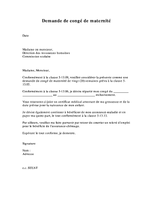 Demande de congé de maternité