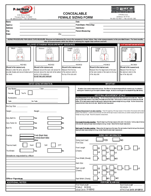 Female Sizing Form for Body Armor
