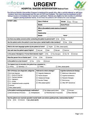 Hospital Suicide Intervention Referral Form