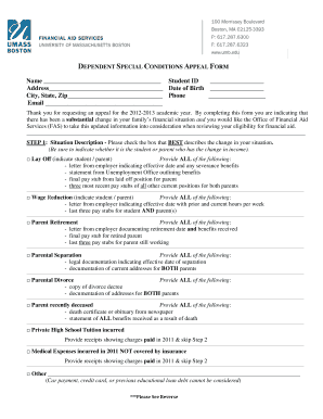 Dependent Special Conditions Appeal Form