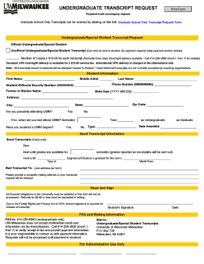 Undergraduate Transcript Request Form