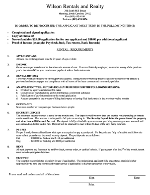 South Carolina Rental Application Form