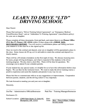 Driver Training School Agreement
