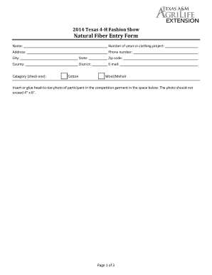2014 Texas 4-H Fashion Show Natural Fiber Entry Form