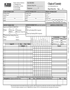 Frontier Analytical Laboratory Chain of Custody Form
