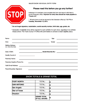 4-H Individual Entry Form